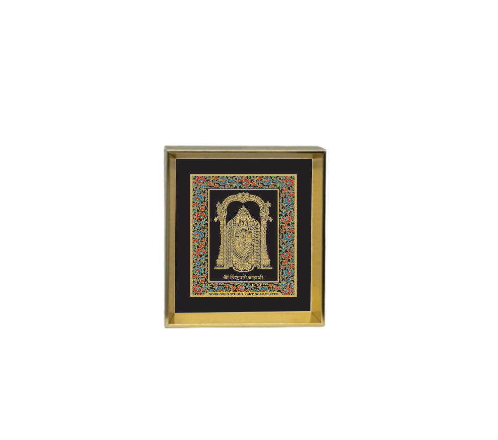Bala ji Ji | 24kt Gold Plated Dashboard Frame Black Floral