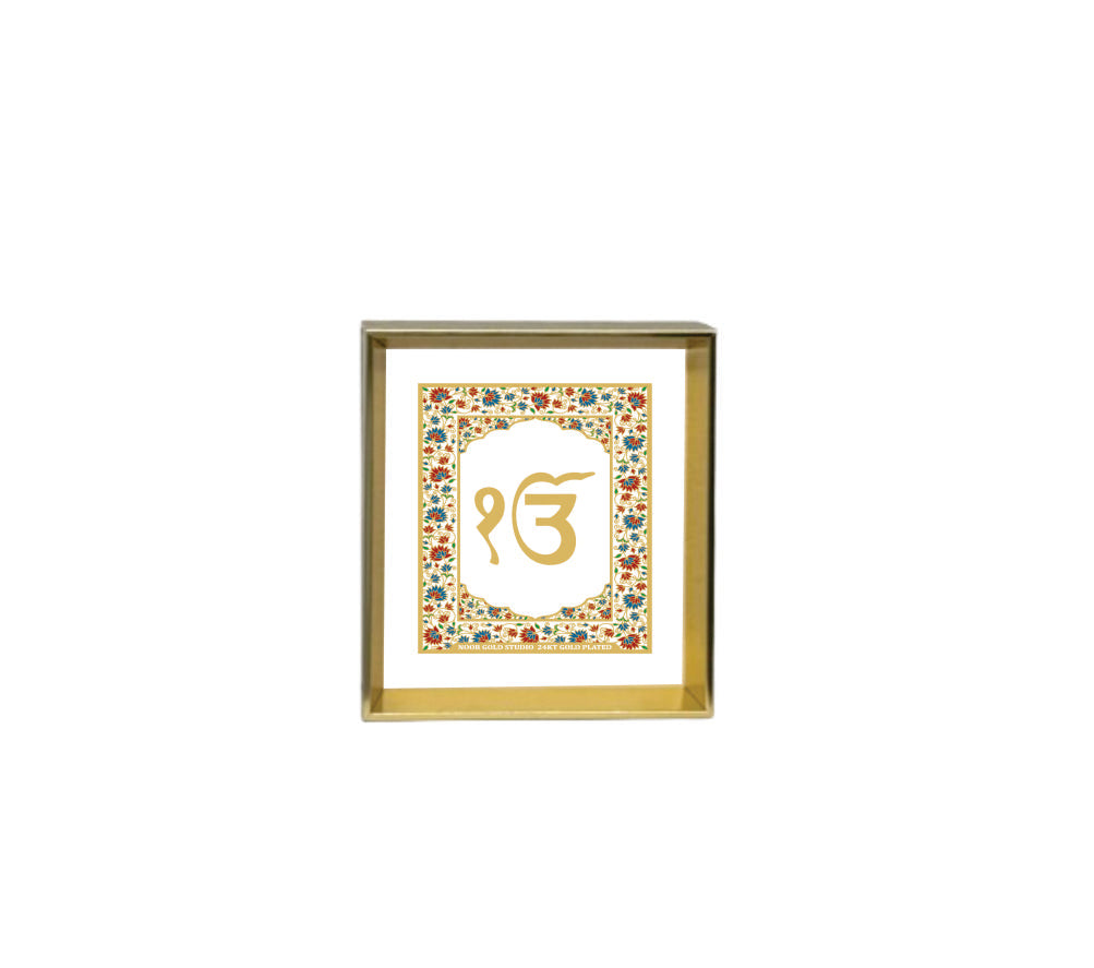 Ik Onkar | 24kt Gold Plated Dashboard Frame WhiteFloral