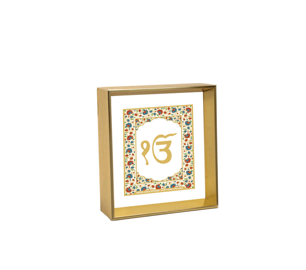 Ik Onkar | 24kt Gold Plated Dashboard Frame WhiteFloral