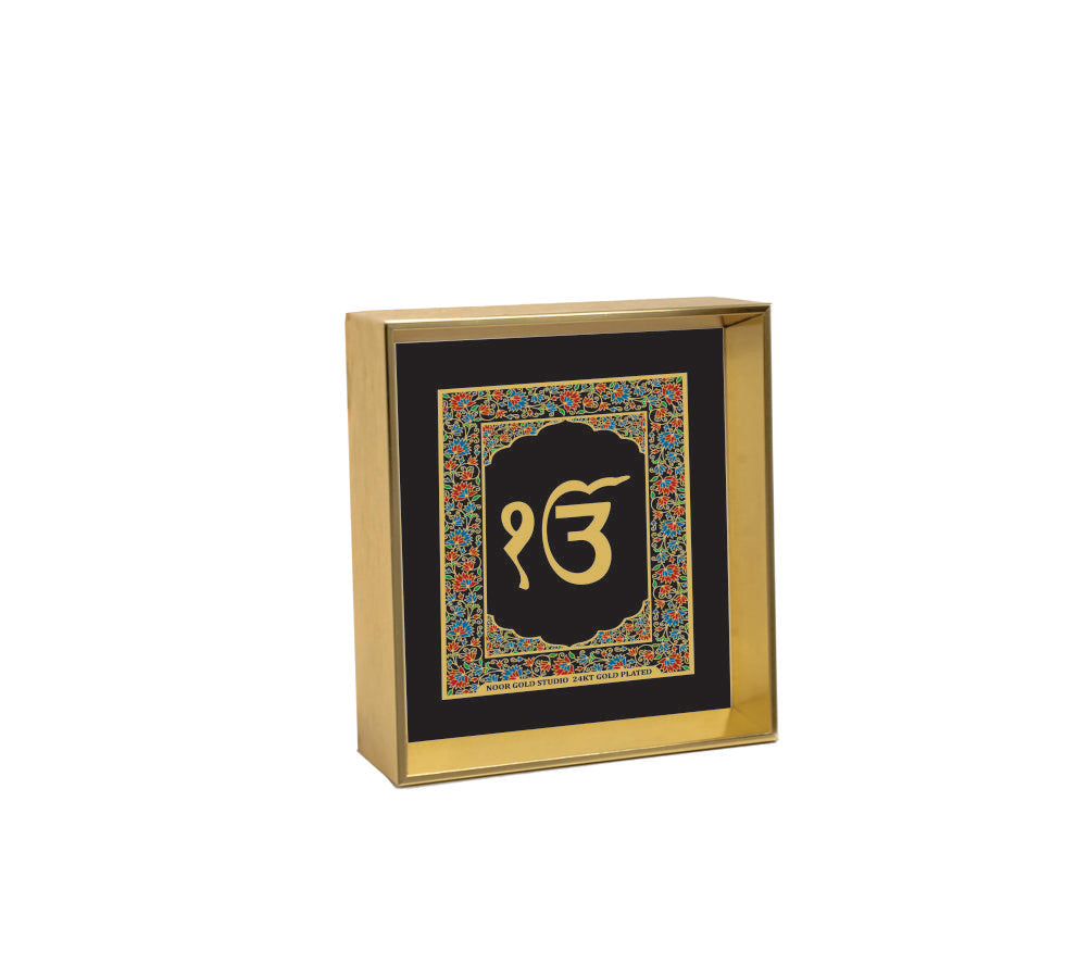 Ik Onkar | 24kt Gold Plated Dashboard Frame Black Floral