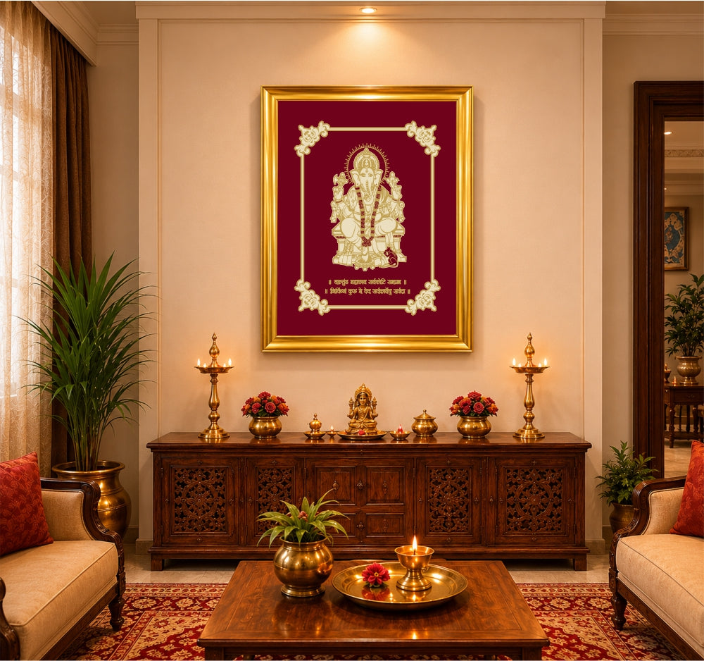 Shree Ganeshaya Velvet Gold Frame | 24 Karat Gold-Plated