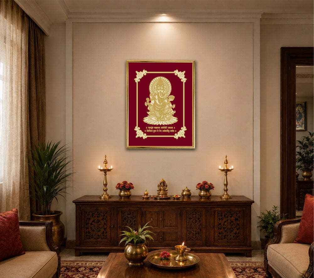 Lord Ganesh Velvet Gold Frame | 24 Karat Gold-Plated