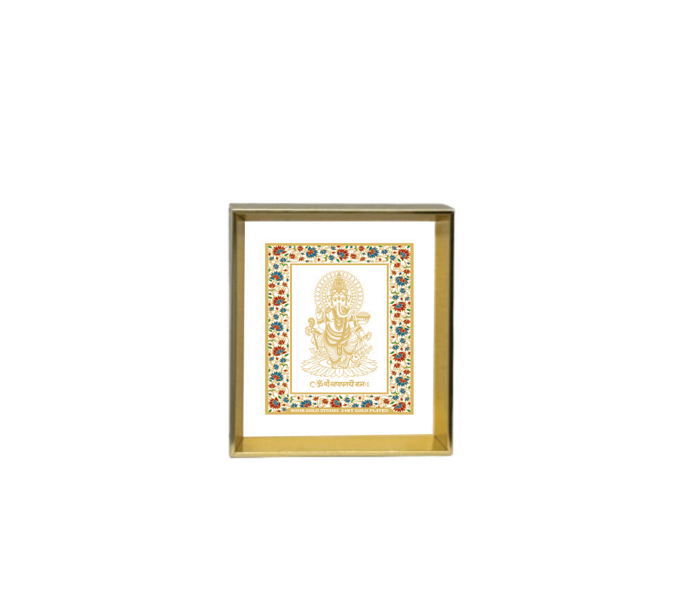 Ganesh Ji | 24kt Gold Plated Dashboard Frame White Floral