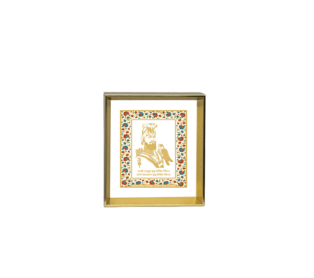 Guru Gobind Singh Ji | 24kt Gold Plated Dashboard Frame White Floral