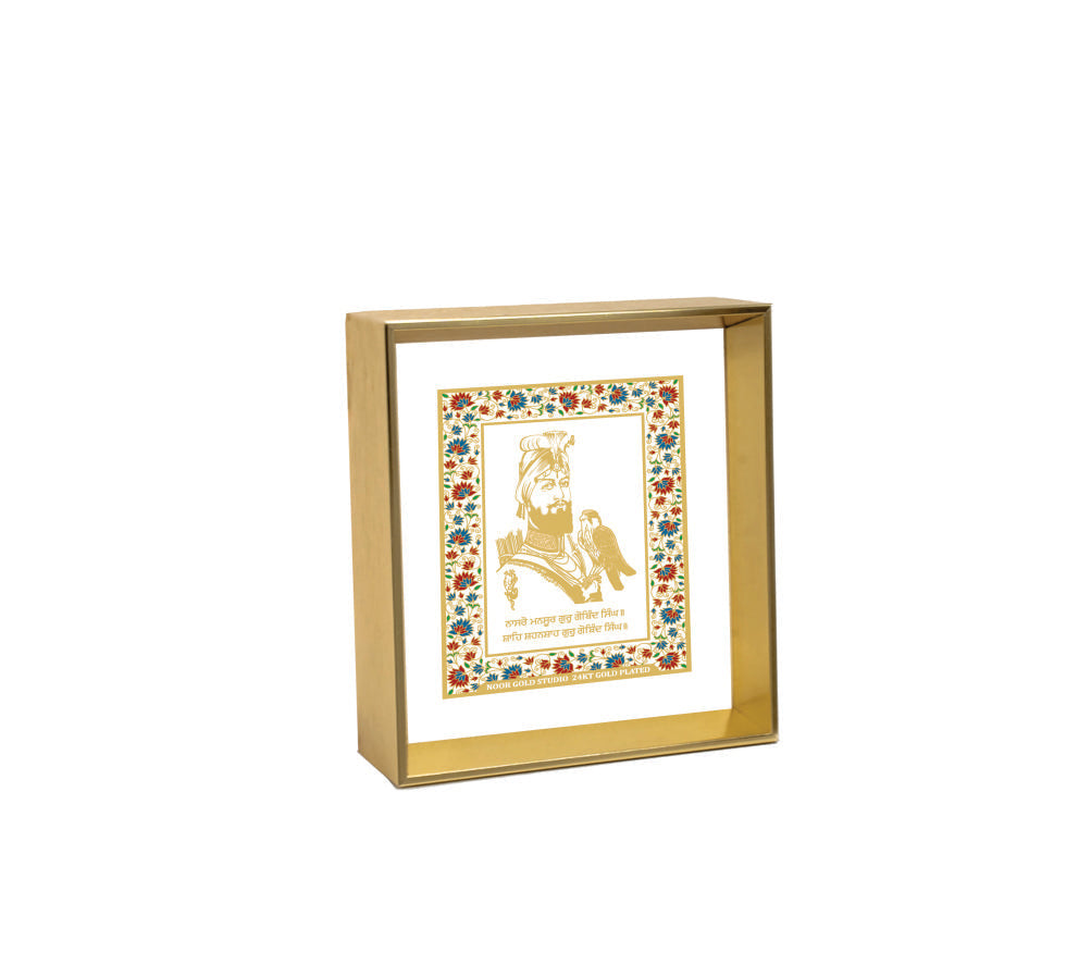 Guru Gobind Singh Ji | 24kt Gold Plated Dashboard Frame White Floral