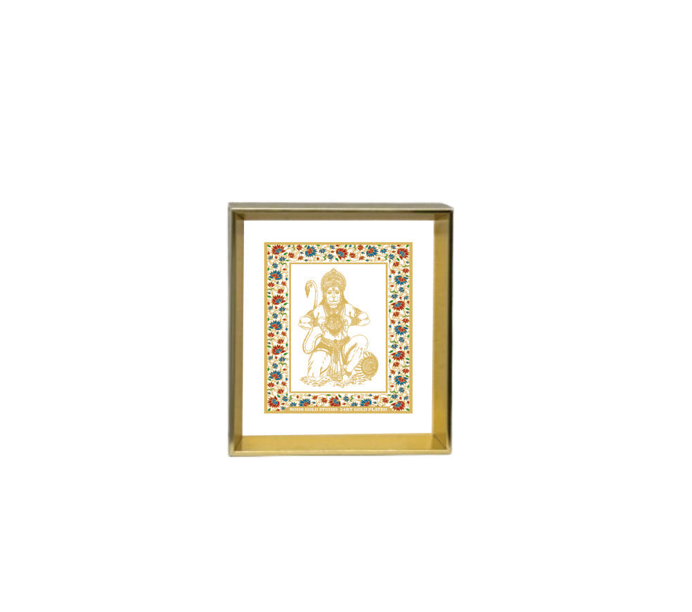 Hanuman Ji | 24kt Gold Plated Dashboard Frame White Floral