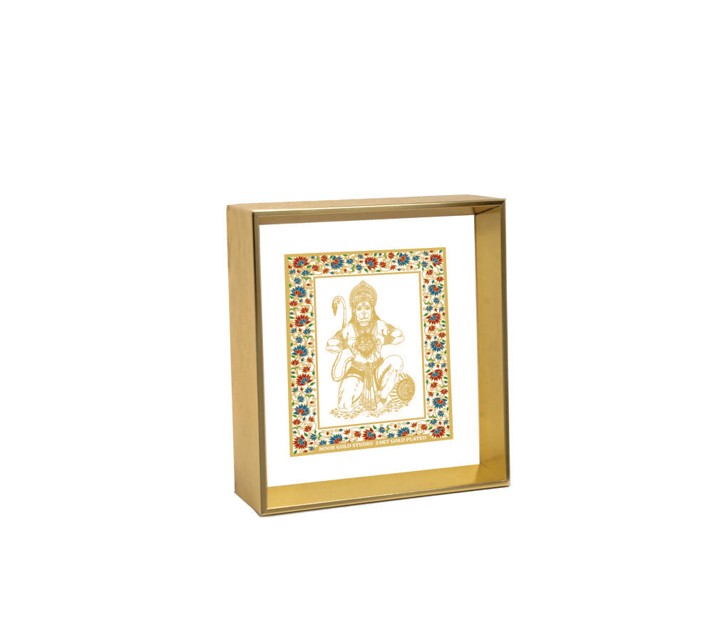 Hanuman Ji | 24kt Gold Plated Dashboard Frame White Floral