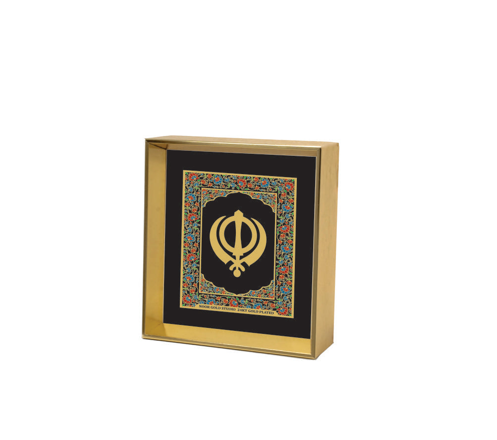 Khanda | 24kt Gold Plated Dashboard Frame Black Floral