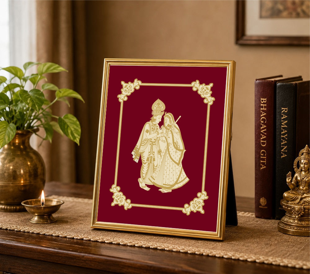Radha Krishna Velvet Gold Frame | 24 Karat Gold-Plated Artwork